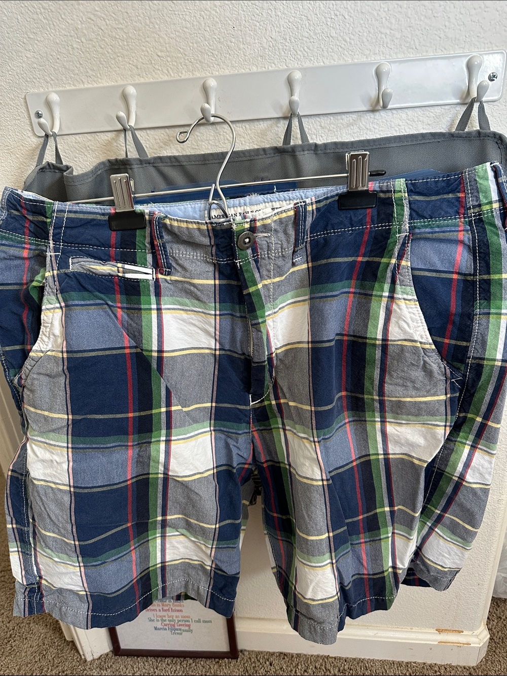 American Eagle Outfitters Men’s Plaid Shorts - Navy, White, Green